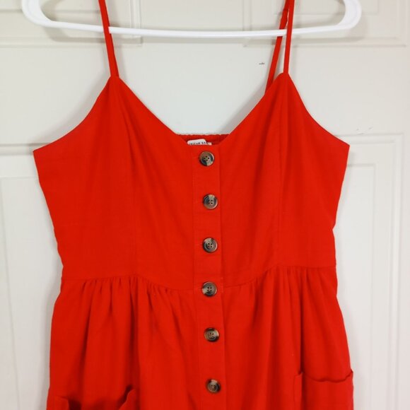 American Eagle Red Sleeveless Button-Front Midi Dress Size M Cotton, Linen Blend - Picture 5 of 13